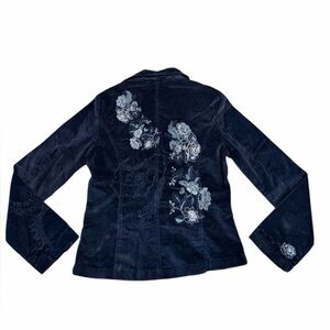 NWT Love Stitch Navy Velvet Embroidered Blazer Jacket Boho Floral Size Small